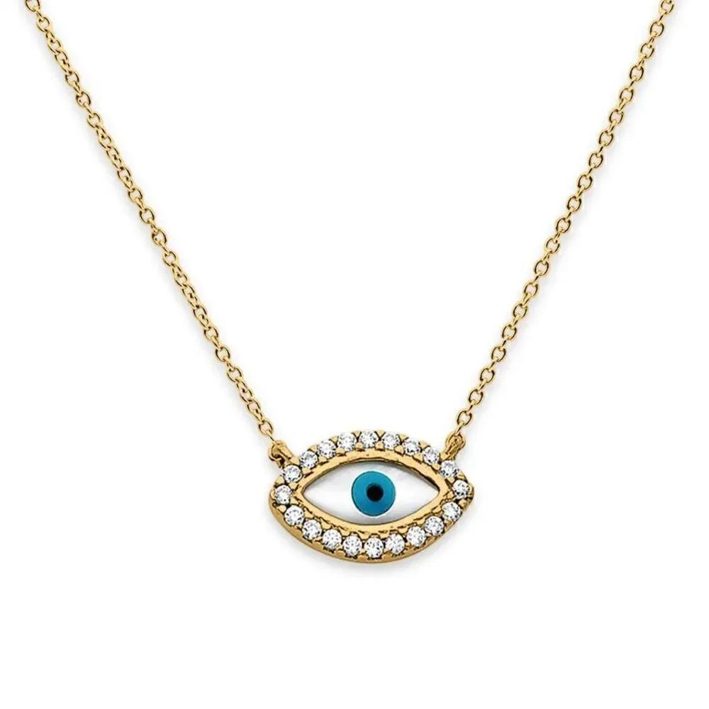 14K Solid Gold Adjustable Evil Eye Necklace - Perfect Gift - Evil Eye Defender -